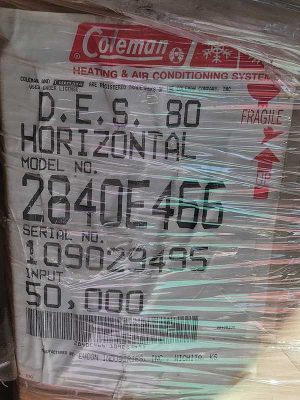 NEW COLEMAN GAS FURNACE NEW COLEMAN GAS FURNACE
