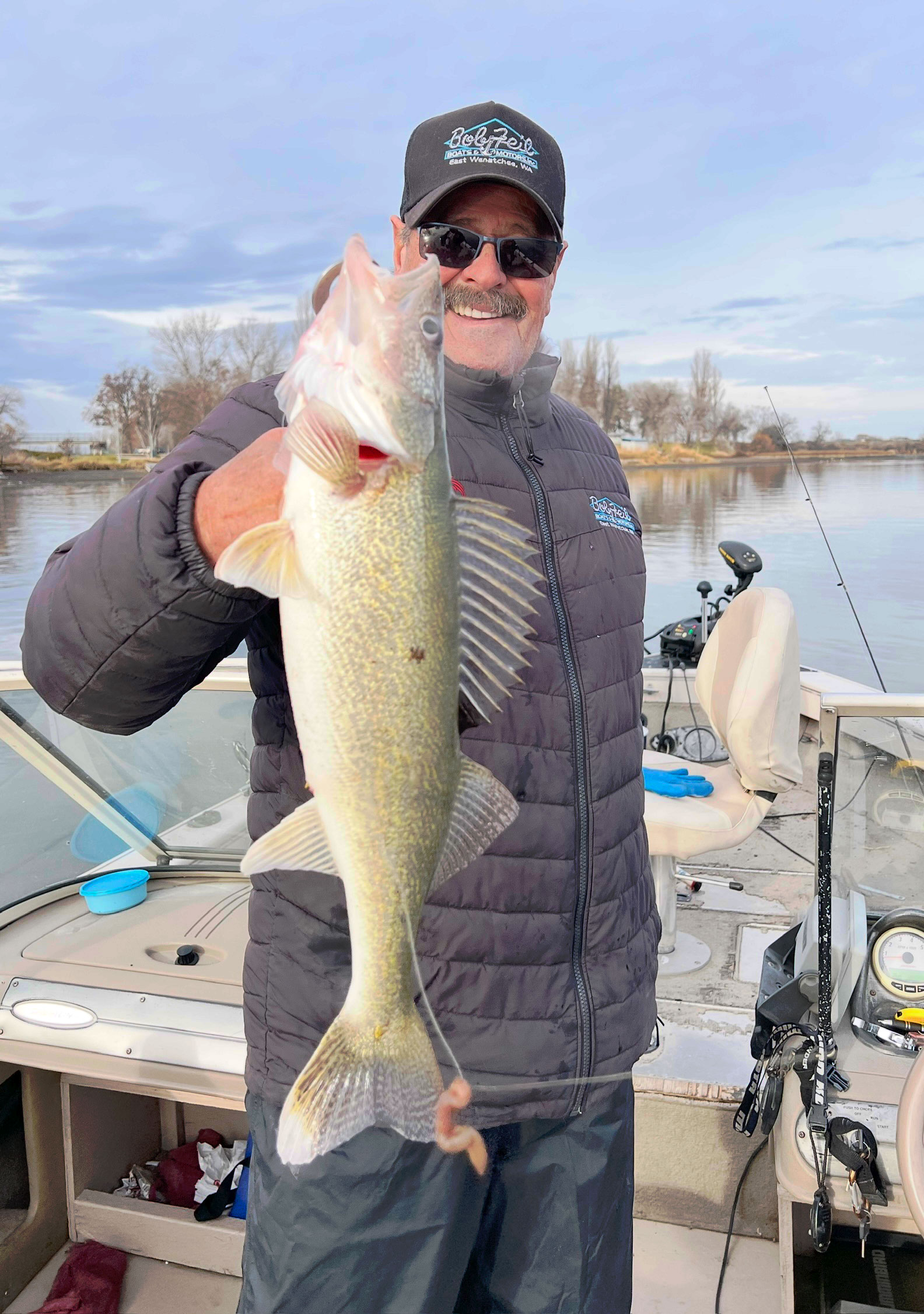 James Lebow’s 22-inch walleye caught at Moses Lake, marking the start of a successful day on the water.