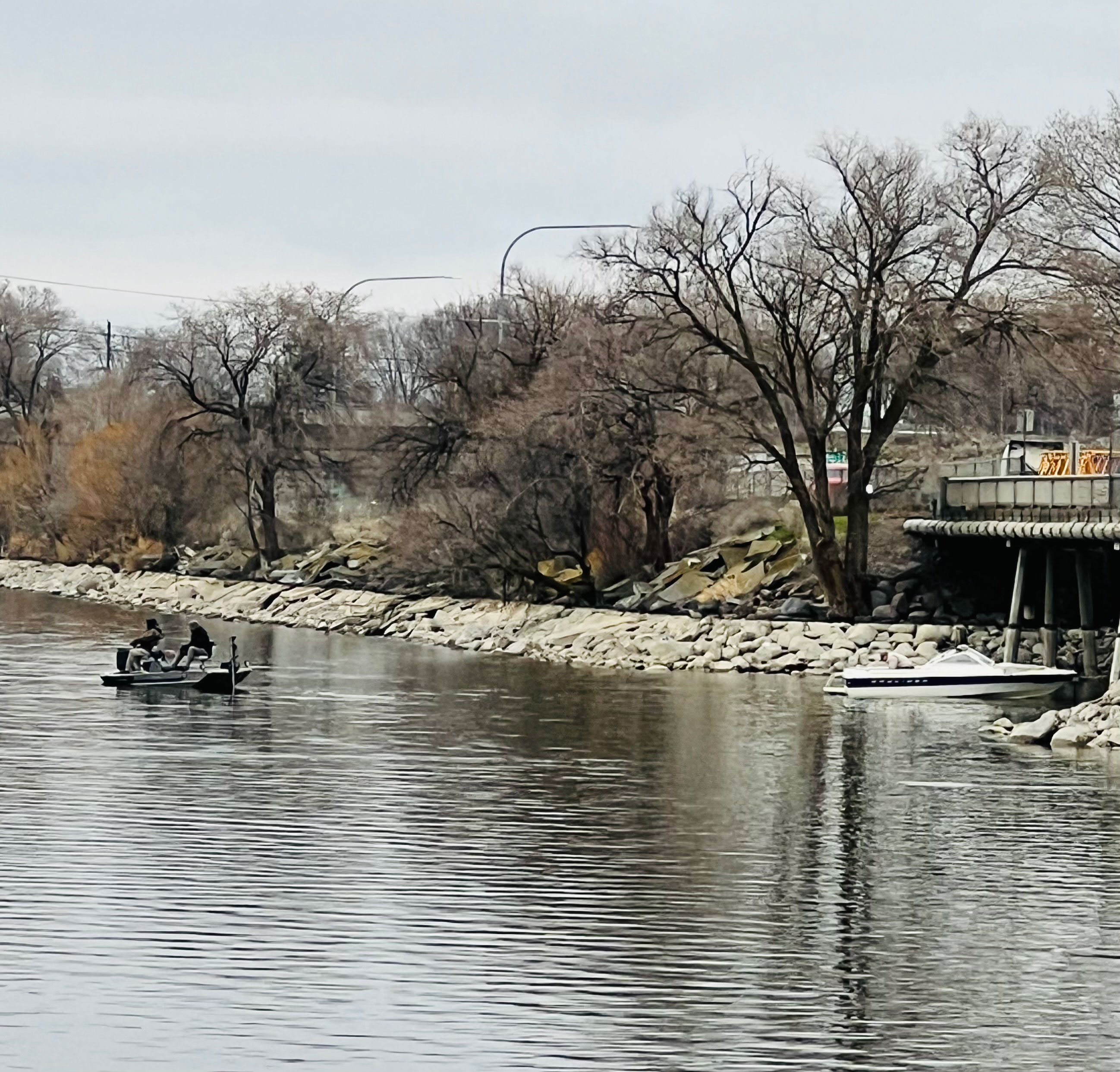 A scenic winter view of Moses Lake, where perch fishing remains excellent under the I-90 Bridge