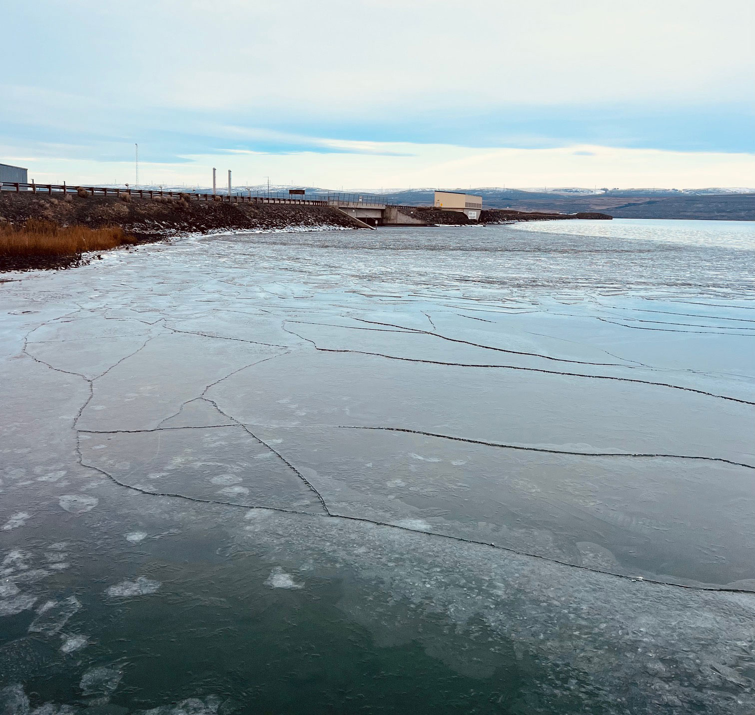 Ice forming at the bottom end of Banks Lake, a promising sign for winter fishing