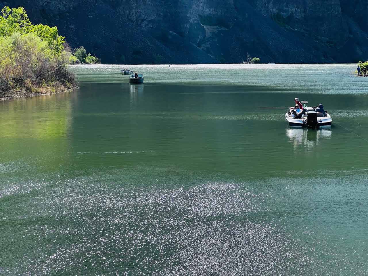 Boats fishing near Crescent Bar during the Quincy Valley Pike Minnow Derby on the Columbia River.