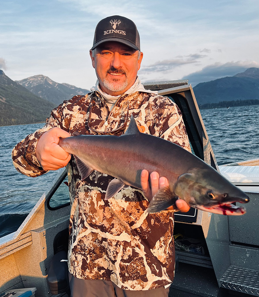 Travis Maitland with the first sockeye he landed on our trip.