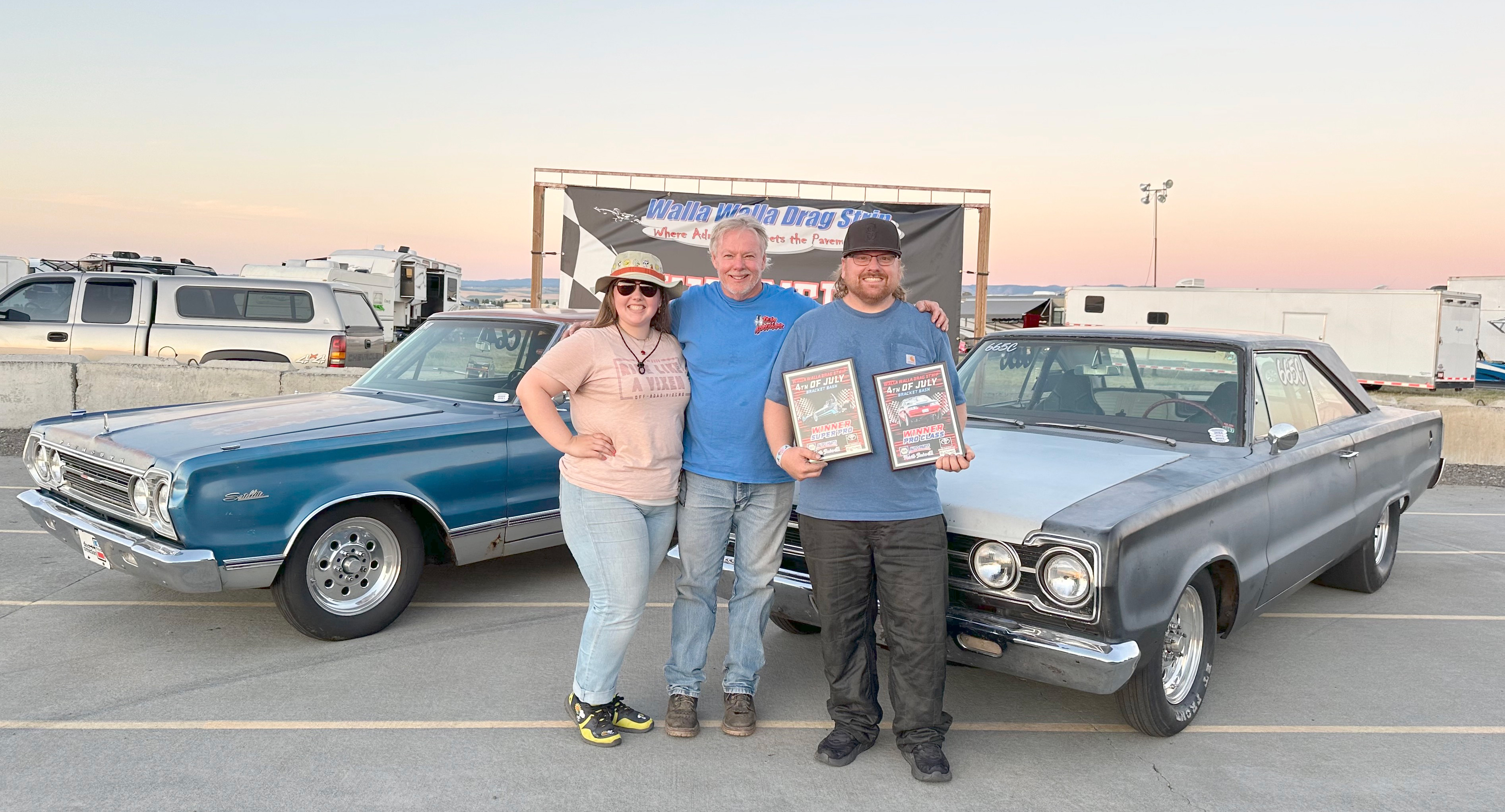 Medical Lake’s Cooper family (L-R): Stephanie Frisch, Steven Cooper and Justin Cooper came away big winners in a recent outing at the Walla Walla Drag Strip. Cooper family photo