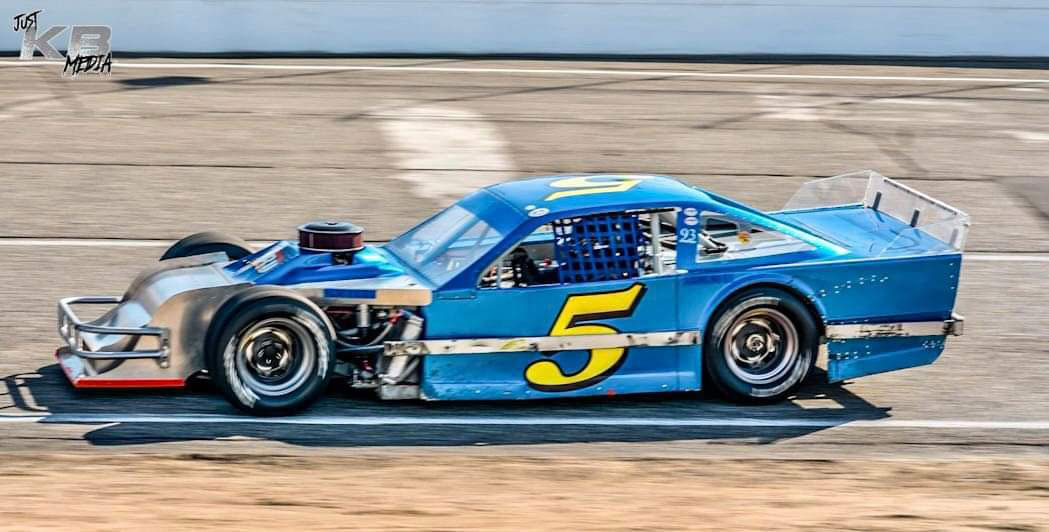 Jeff Bird’s ’Ol Blue modified, built in 2002, went out with a bang, figuratively and literally. The car won a second consecutive championship before being destroyed in a crash at Tri Cities that severely injured Bird. Jeff Bird Photo.